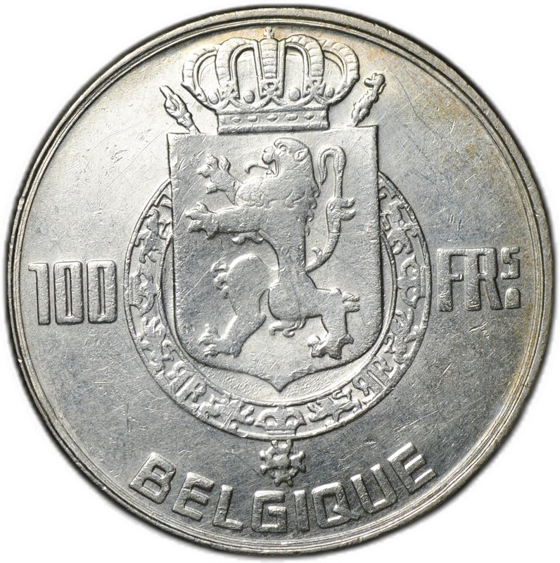 Монета 100 франков 1950 BELGIQUE Бельгия