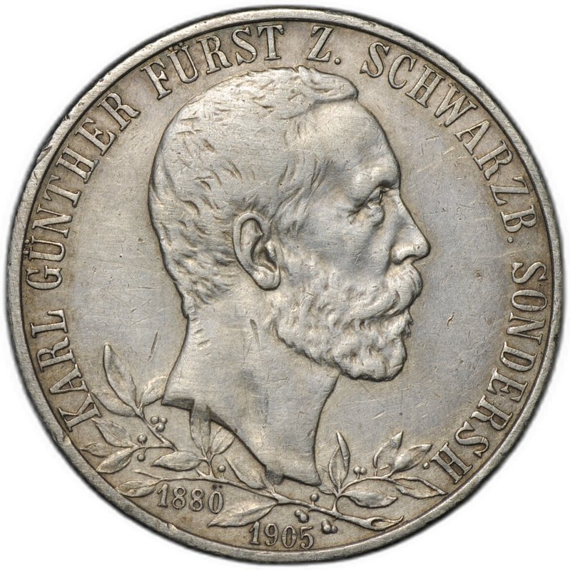 Монета 2 марки 1905 25 лет правлению Карла Гюнтера Шварцбург-Зондерсгаузен Германия