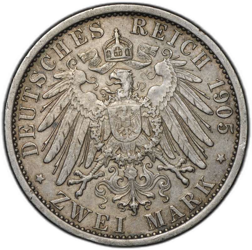 Монета 2 марки 1905 25 лет правлению Карла Гюнтера Шварцбург-Зондерсгаузен Германия