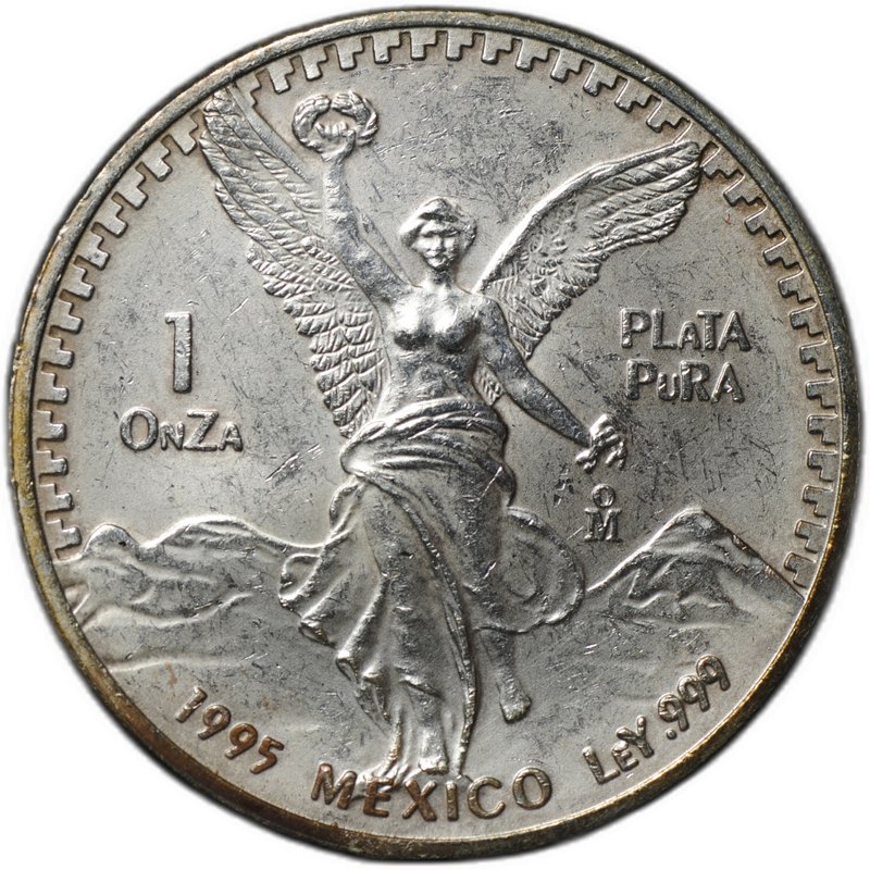 Монета 1 онза (уцнция серебра) 1995 Свобода Мексика