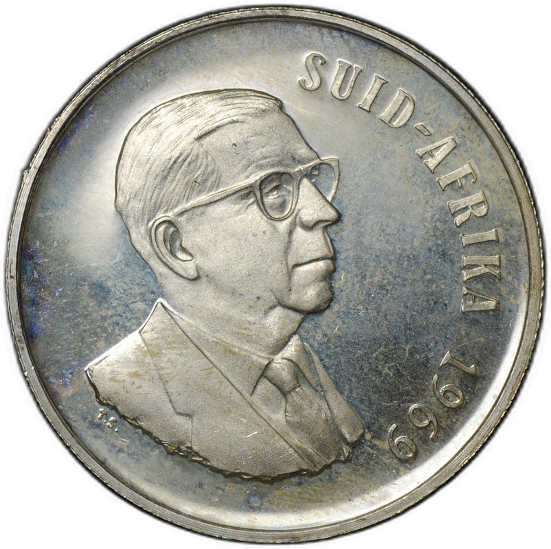 Монета 1 ранд 1969 Окончание президентства Теофилуса Дёнгеса SUID ЮАР