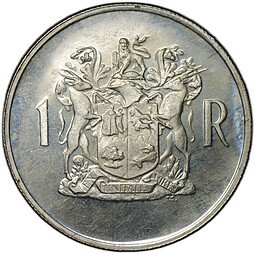 фото для Монета 1 ранд 1969 Окончание президентства Теофилуса Дёнгеса SUID ЮАР Аверс
