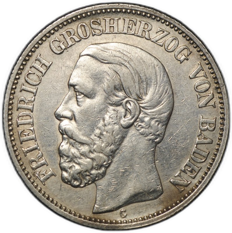 Монета 2 марки 1892 G Баден Германия