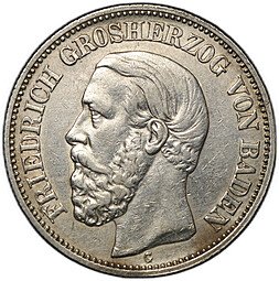 фото для Монета 2 марки 1892 G Баден Германия Аверс