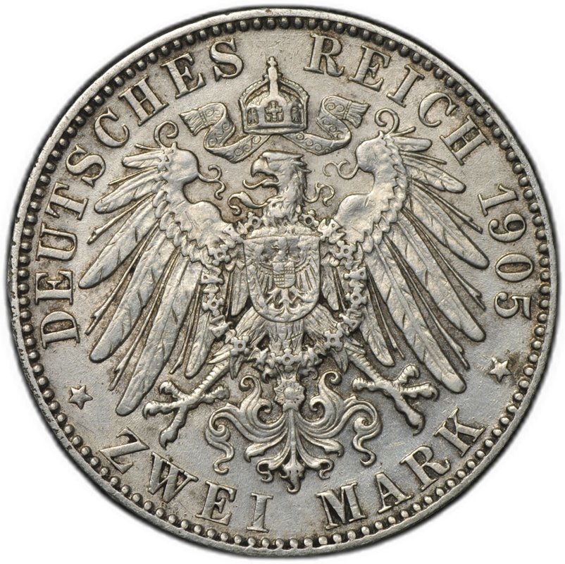 Монета 2 марки 1905 E Саксония Германия