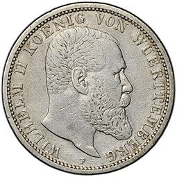 фото для Монета 2 марки 1896 F Вюртемберг Германия Аверс