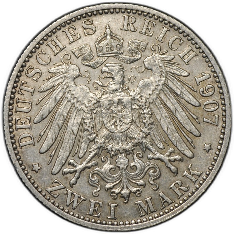 Монета 2 марки 1907 G Смерть Фридриха I Траурная Баден Германия