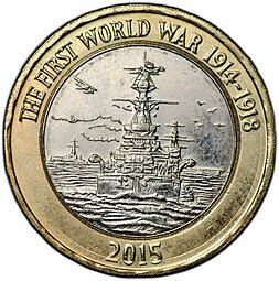 фото для Монета 2 фунта 2015 Первая мировая война Королевский флот, Старый портрет Великобритания Аверс