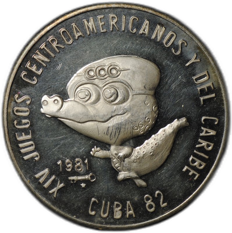 Монета 5 песо 1981 XIV игры Центральной Америки и Карибского бассейна Талисман 1982 PROOF Куба