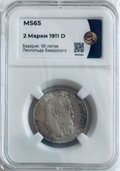 Монета 2 марки 1911 D 90 лет со дня рождения Луитпольда Баварского Бавария Германия слаб ННР MS 65