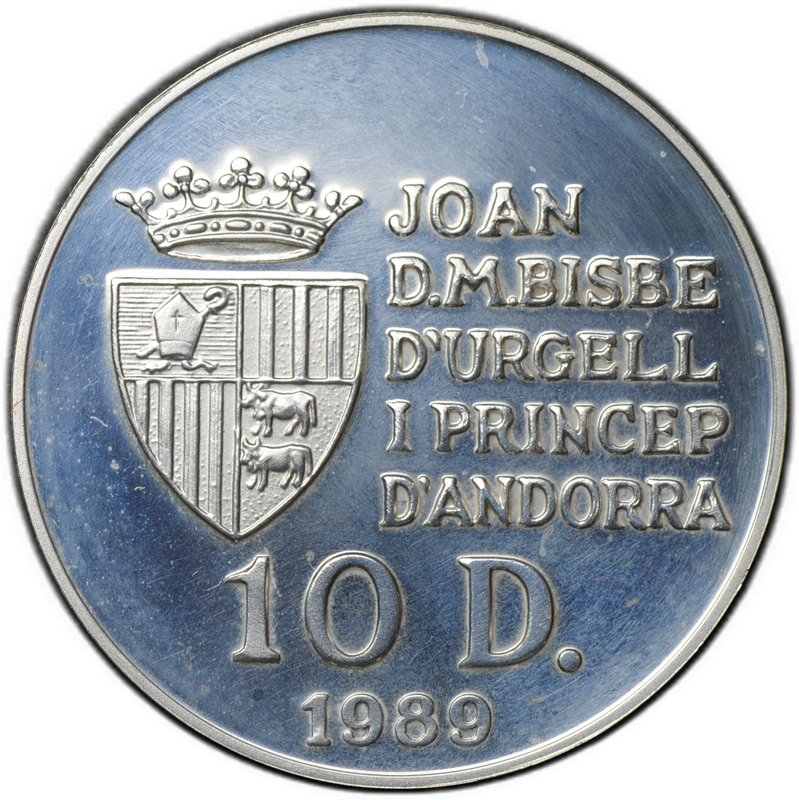 Монета 10 динеров 1989 Чемпионат мира по футболу 1990 Карта Италии Андорра