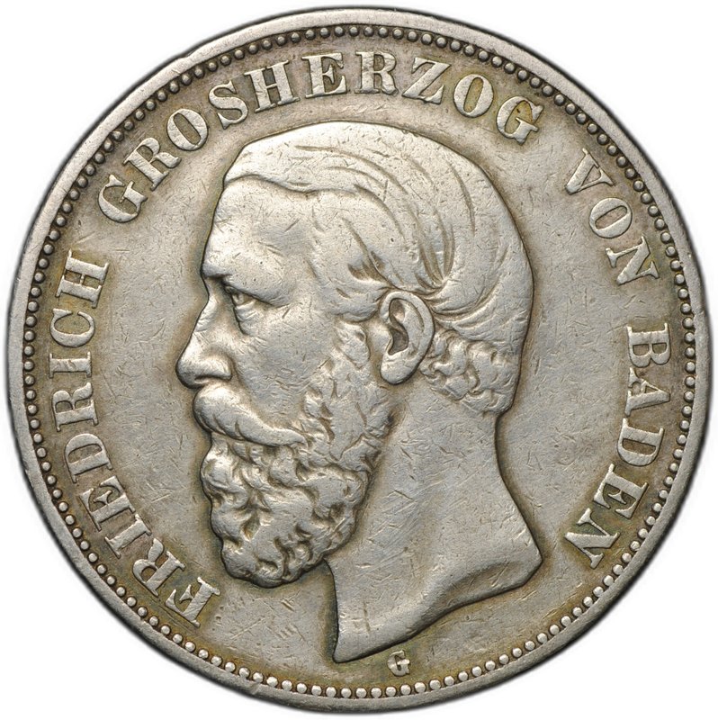Монета 5 марок 1900 G Баден Германия