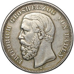 фото для Монета 5 марок 1900 G Баден Германия Аверс