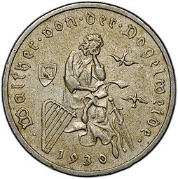 фото для Монета 3 рейхсмарки (марки) 1930 700 лет со дня смерти Вальтера фон дер Фогельвейде Германия Аверс