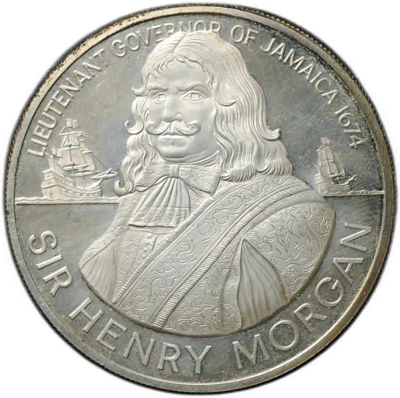 Монета 10 долларов 1974 Сэр Генри Морган серебро Ямайка