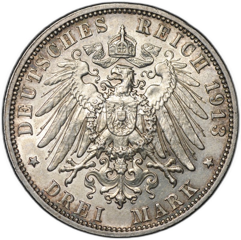 Монета 3 марки 1913 Е 100 лет победы над Наполеоном Битва Народов Саксония Германия