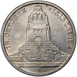 фото для Монета 3 марки 1913 Е 100 лет победы над Наполеоном Битва Народов Саксония Германия Аверс