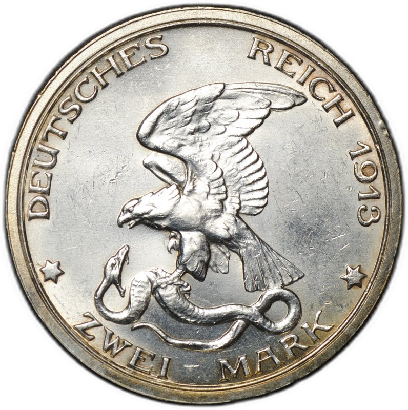 Монета 2 марки 1913 100 лет победы над Наполеоном Франция (толпа) Пруссия Германия