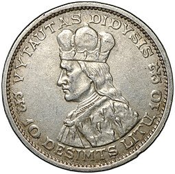 фото для Монета 10 лит 1936 Литва Аверс