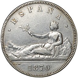 фото для Монета 5 песет 1870 Испания Аверс
