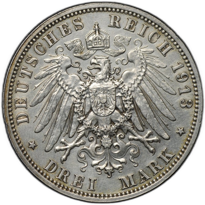 Монета 3 марки 1913 Е 100 лет победы над Наполеоном Битва Народов Саксония Германия