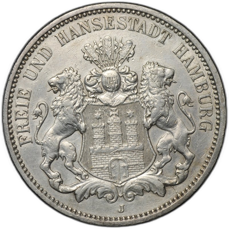 Монета 3 марки 1912 J Гамбург Германия