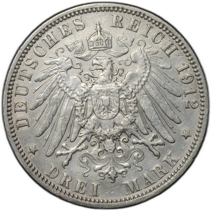 Монета 3 марки 1912 J Гамбург Германия