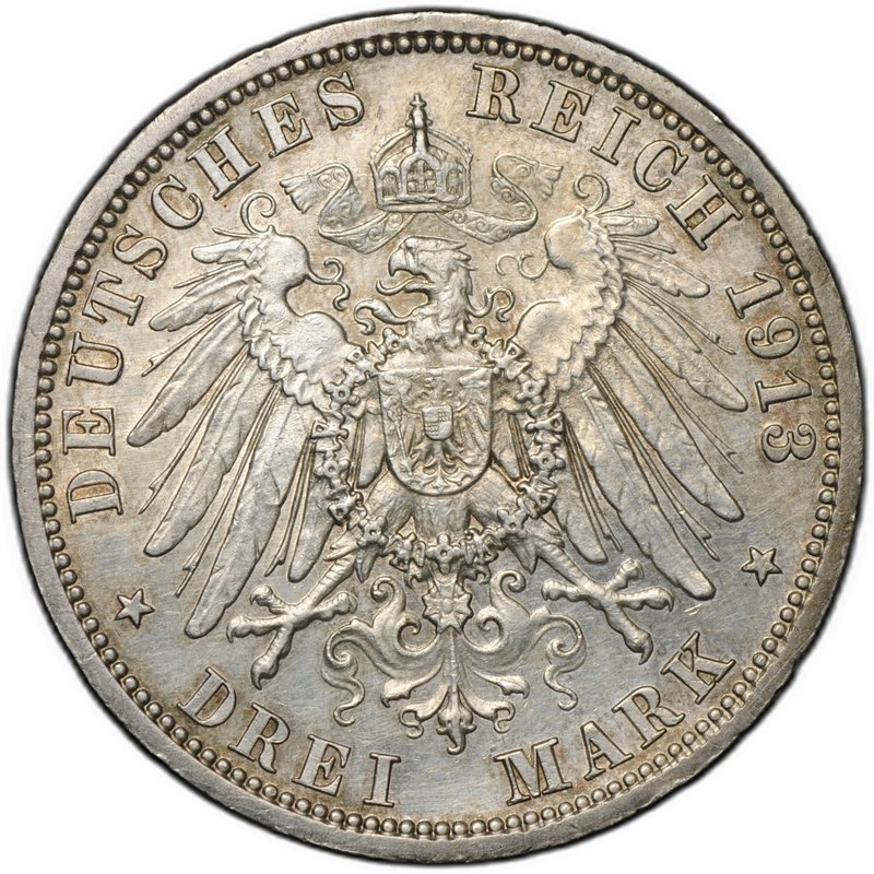 Монета 3 марки 1913 A 25 лет правления Вильгельма II Пруссия Германия