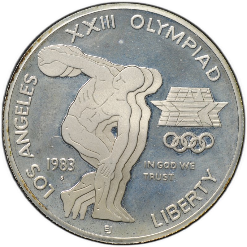 Монета 1 доллар 1983 S Олимпиада Лос-Анджелес Дискобол США PROOF