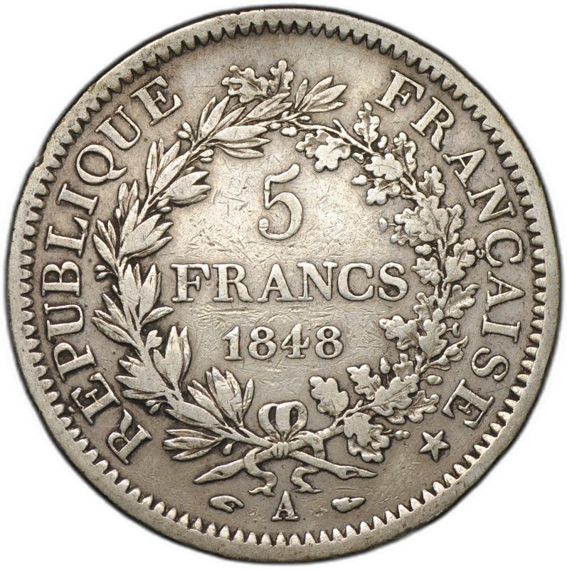 Монета 5 франков 1848 A Геркулес Франция