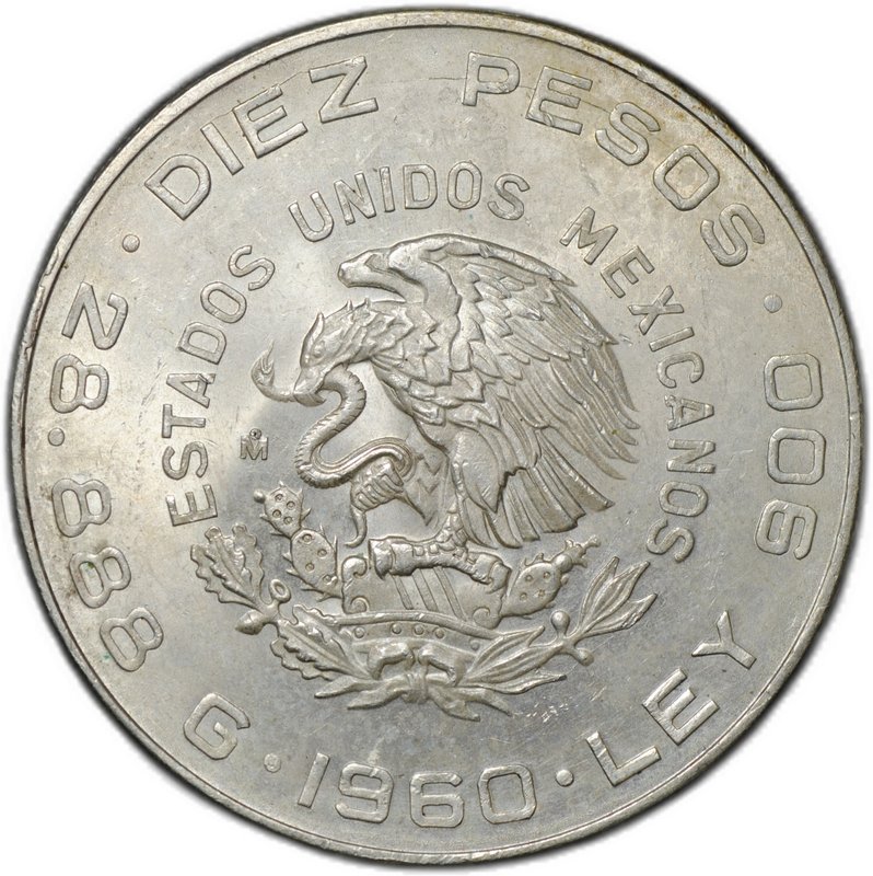 Монета 10 песо 1960 150 лет Войне за независимость Мексика