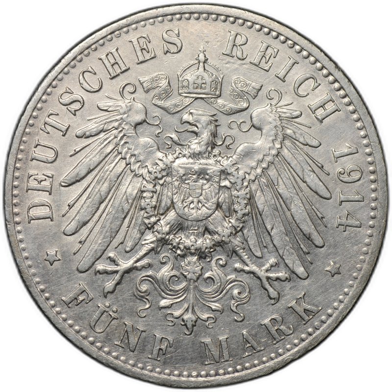 Монета 5 марок 1914 А Пруссия Германия