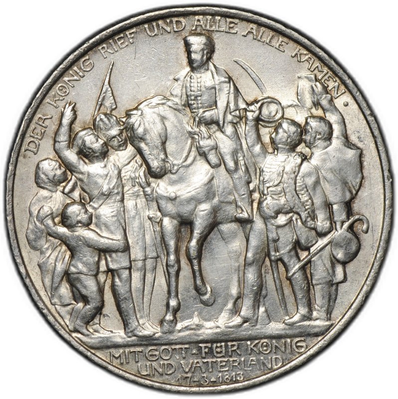 Монета 2 марки 1913 100 лет победы над Наполеоном Франция (толпа) Пруссия Германия