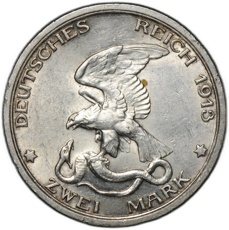 Монета 2 марки 1913 100 лет победы над Наполеоном Франция (толпа) Пруссия Германия