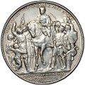 Монета 2 марки 1913 100 лет победы над Наполеоном Франция (толпа) Пруссия Германия