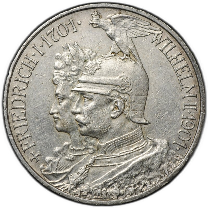 Монета 2 марки 1901 200 лет династии Пруссия Германия