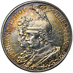 фото для Монета 2 марки 1901 200 лет династии Пруссия Германия Аверс