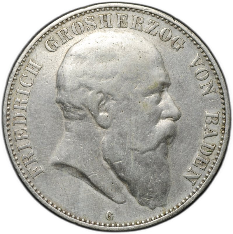 Монета 5 марок 1904 G Баден Германия