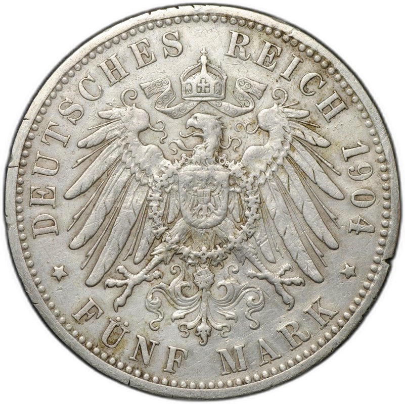 Монета 5 марок 1904 G Баден Германия