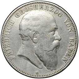 фото для Монета 5 марок 1904 G Баден Германия Аверс