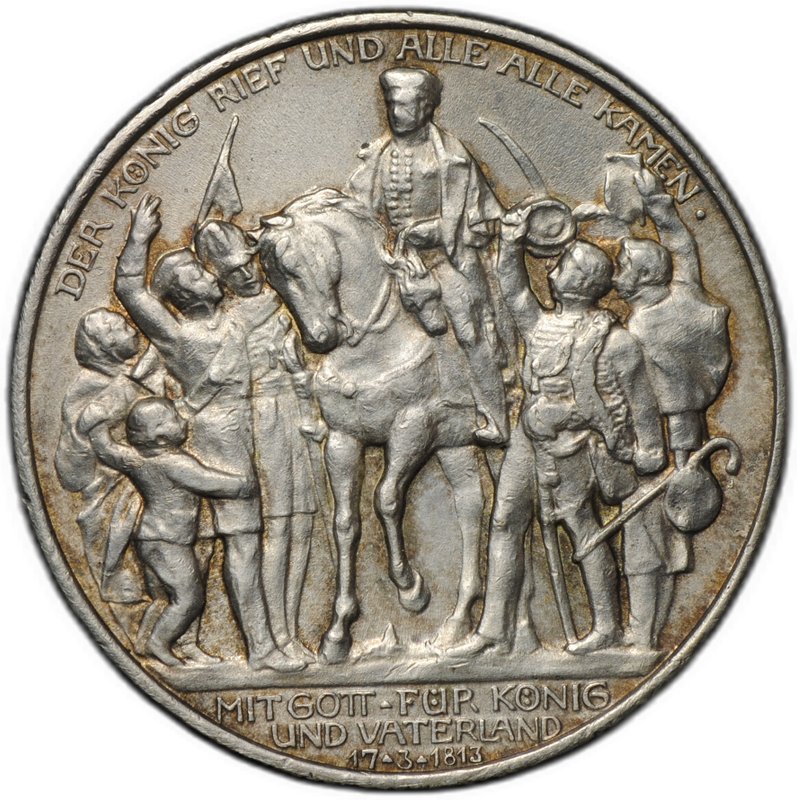 Монета 2 марки 1913 100 лет победы над Наполеоном Франция (толпа) Пруссия Германия