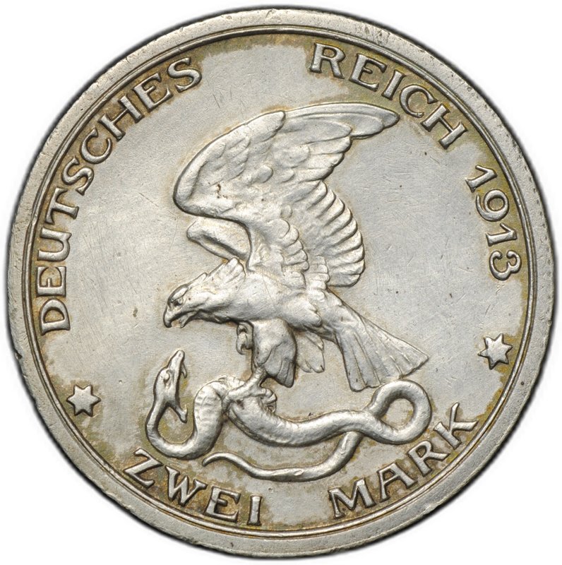 Монета 2 марки 1913 100 лет победы над Наполеоном Франция (толпа) Пруссия Германия