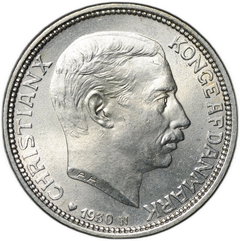 Монета 2 кроны 1930 60 лет со дня рождения Короля Кристиана X Дания