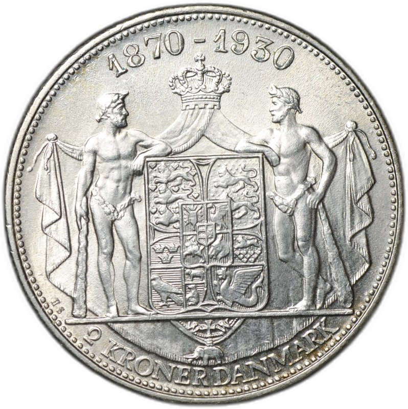 Монета 2 кроны 1930 60 лет со дня рождения Короля Кристиана X Дания