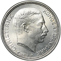 фото для Монета 2 кроны 1930 60 лет со дня рождения Короля Кристиана X Дания Аверс