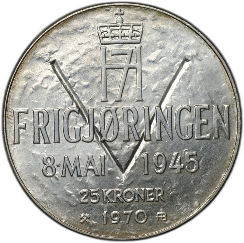 Монета 25 крон 1970 25 лет победы над фашизмом Норвегия