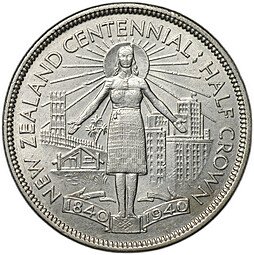 фото для Монета 1/2 кроны 1940 100 лет Новая Зеландия Аверс