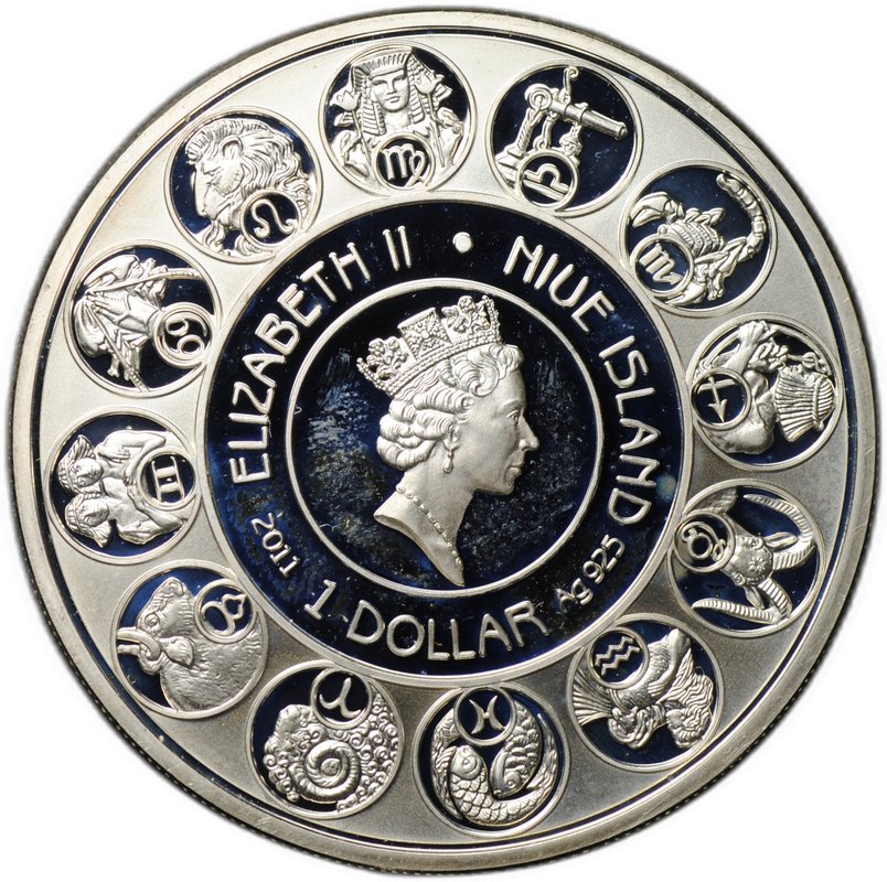 Монета 1 доллар 2011 Знаки зодиака - Телец Альфонс Муха Ниуэ