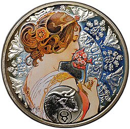 фото для Монета 1 доллар 2011 Знаки зодиака - Телец Альфонс Муха Ниуэ Аверс