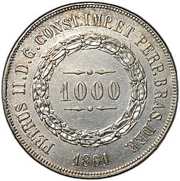 фото для Монета 1000 реалов (рейс) 1861 Бразилия Аверс